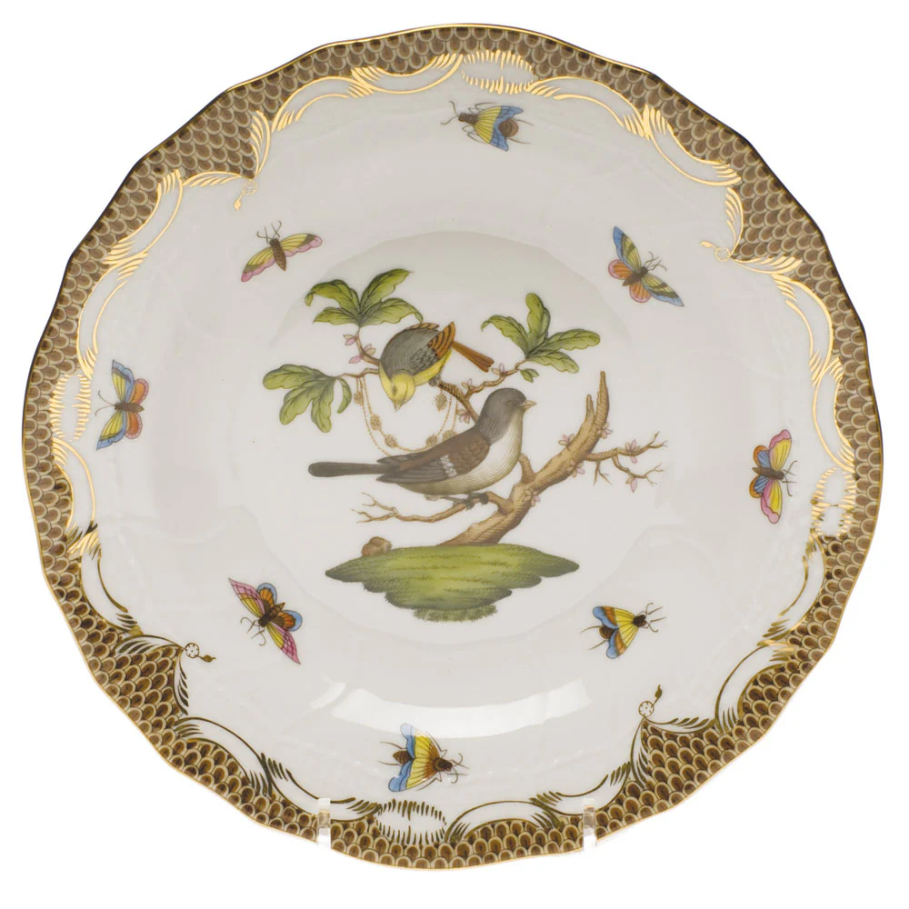 Rothschild Bird Choc Border Dessert Plate - Motif 01 8.25"d - Brown Border - Image 2
