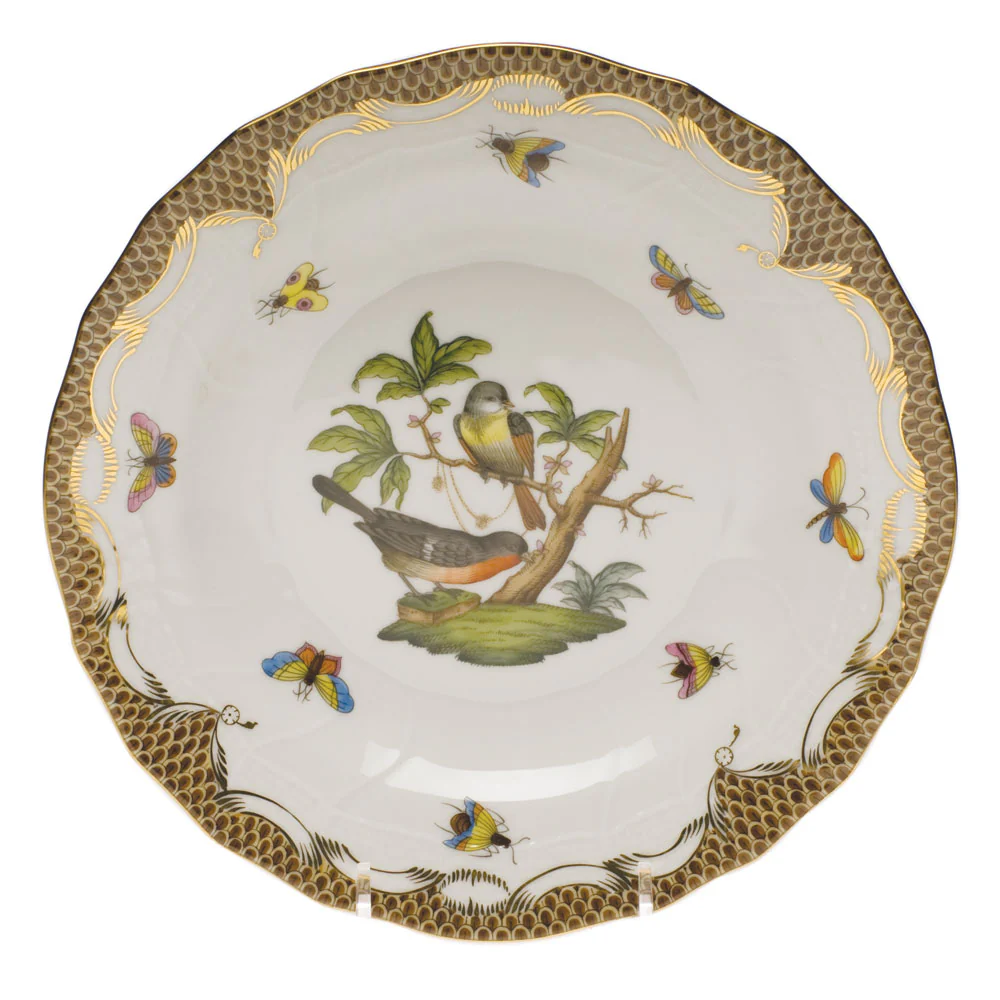 Rothschild Bird Choc Border Dessert Plate - Motif 02 8.25"d - Brown Border - Image 2