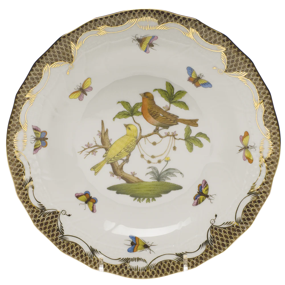 Rothschild Bird Choc Border Dessert Plate - Motif 06 8.25"d - Brown Border