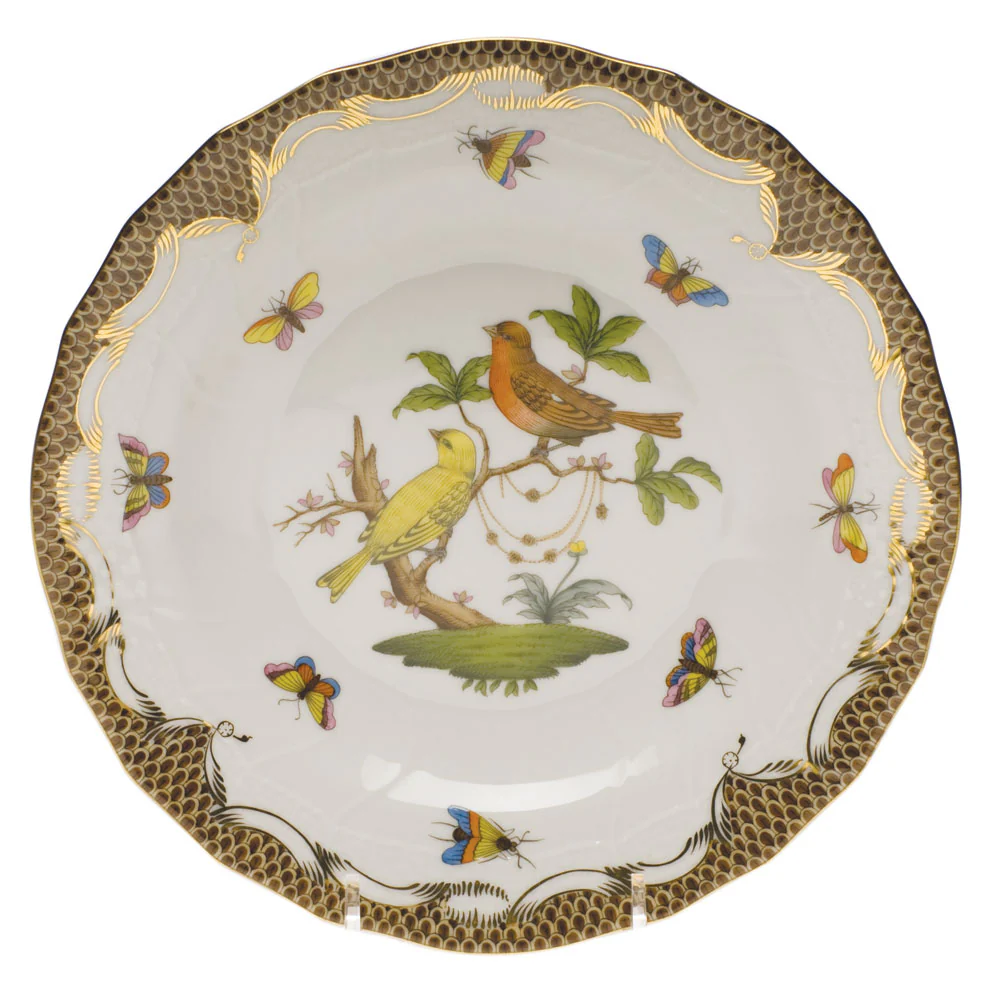 Rothschild Bird Choc Border Dessert Plate - Motif 06 8.25"d - Brown Border - Image 2