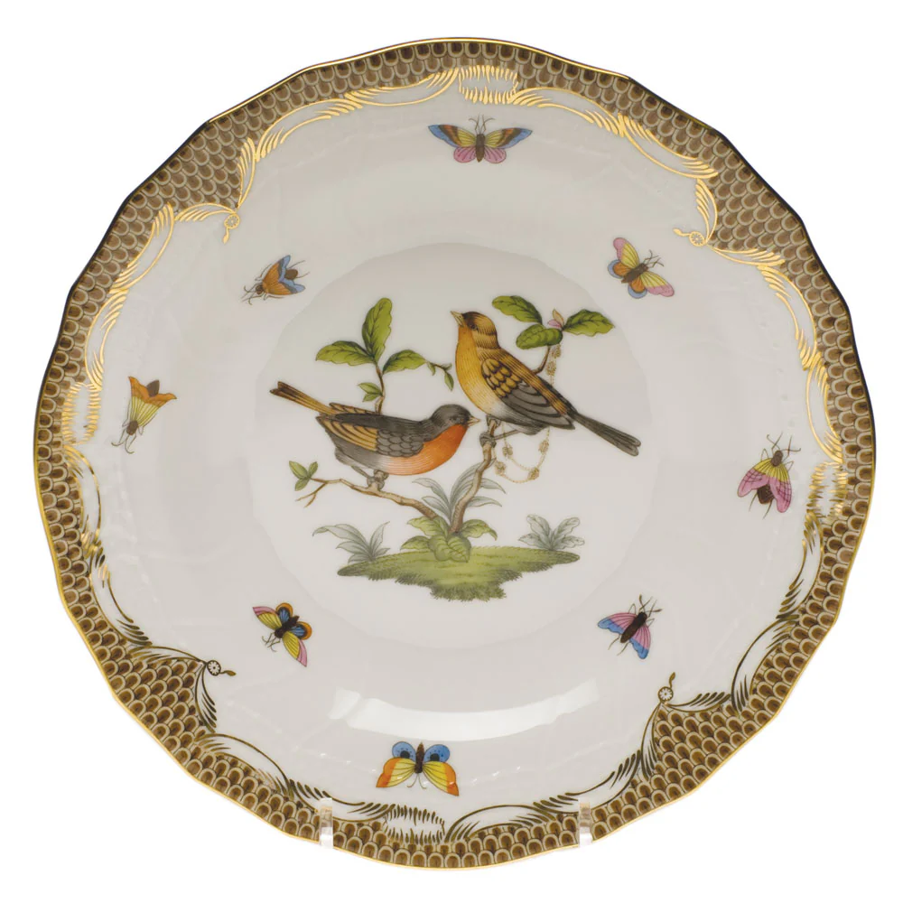 Rothschild Bird Choc Border Dessert Plate - Motif 09 8.25"d - Brown Border - Image 2
