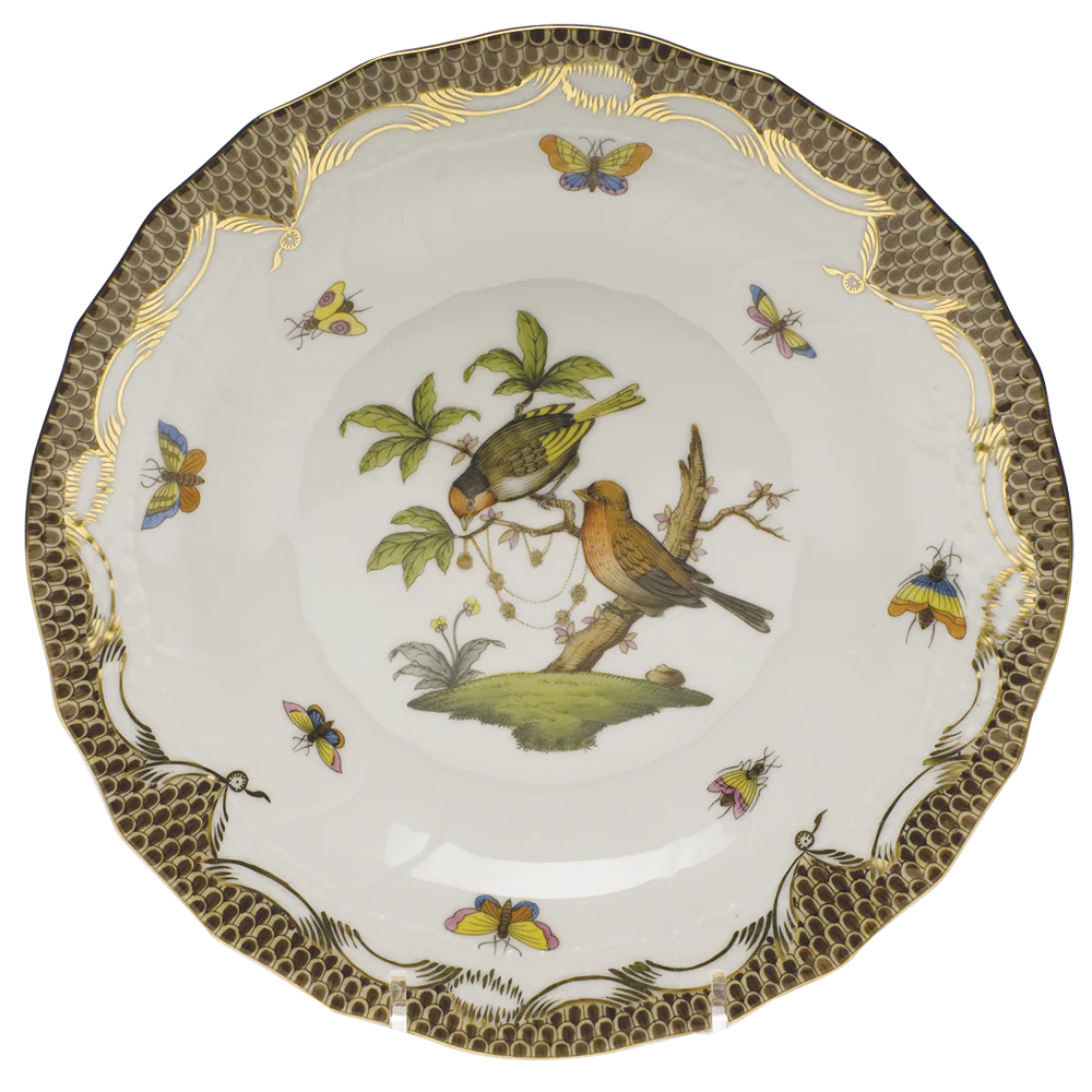 Rothschild Bird Choc Border Dessert Plate - Motif 10 8.25"d - Brown Border