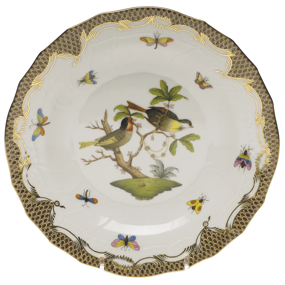 Rothschild Bird Choc Border Dessert Plate - Motif 11 8.25"d - Brown Border