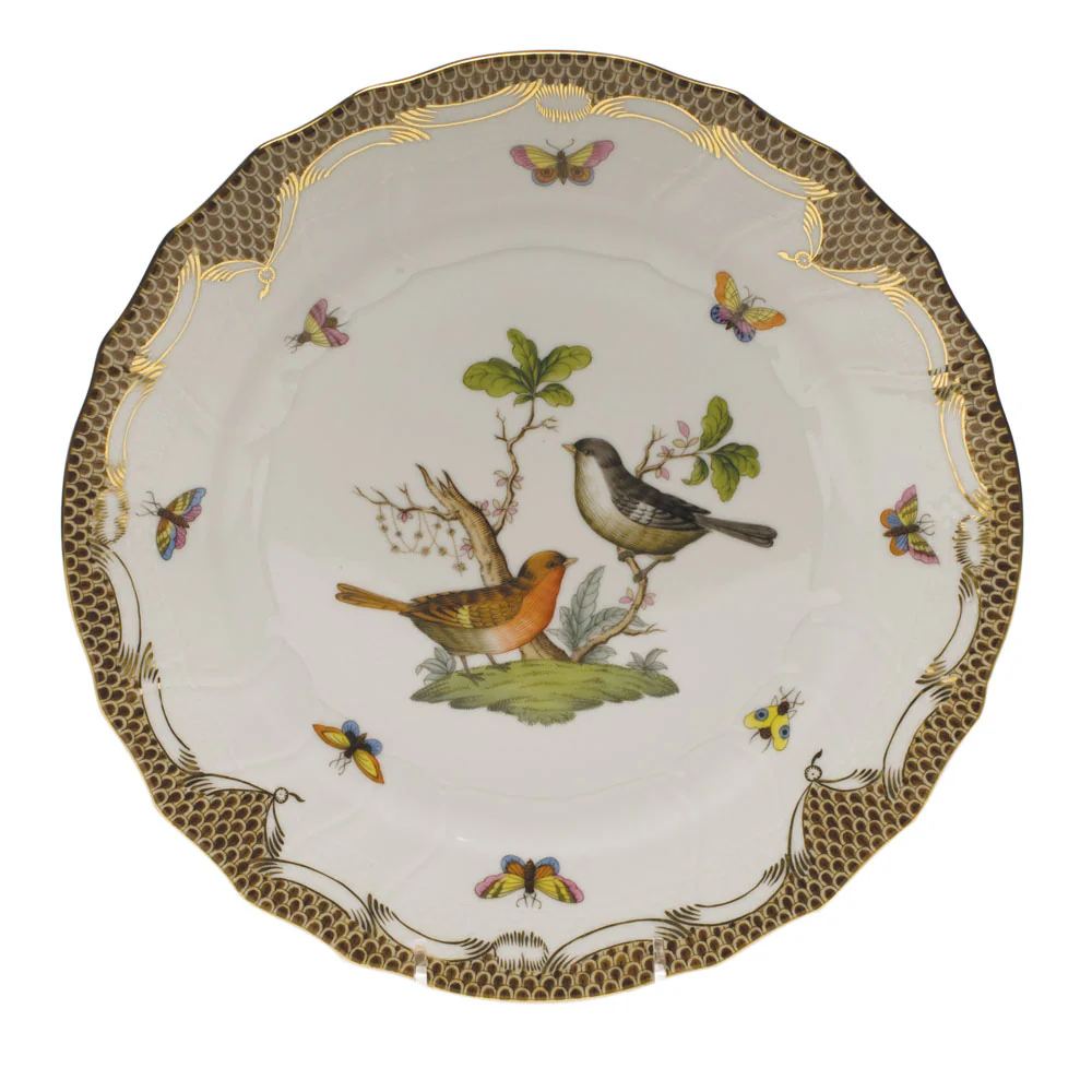 Rothschild Bird Choc Border Dinner Plate - Motif 05 10.5"d - Brown Border