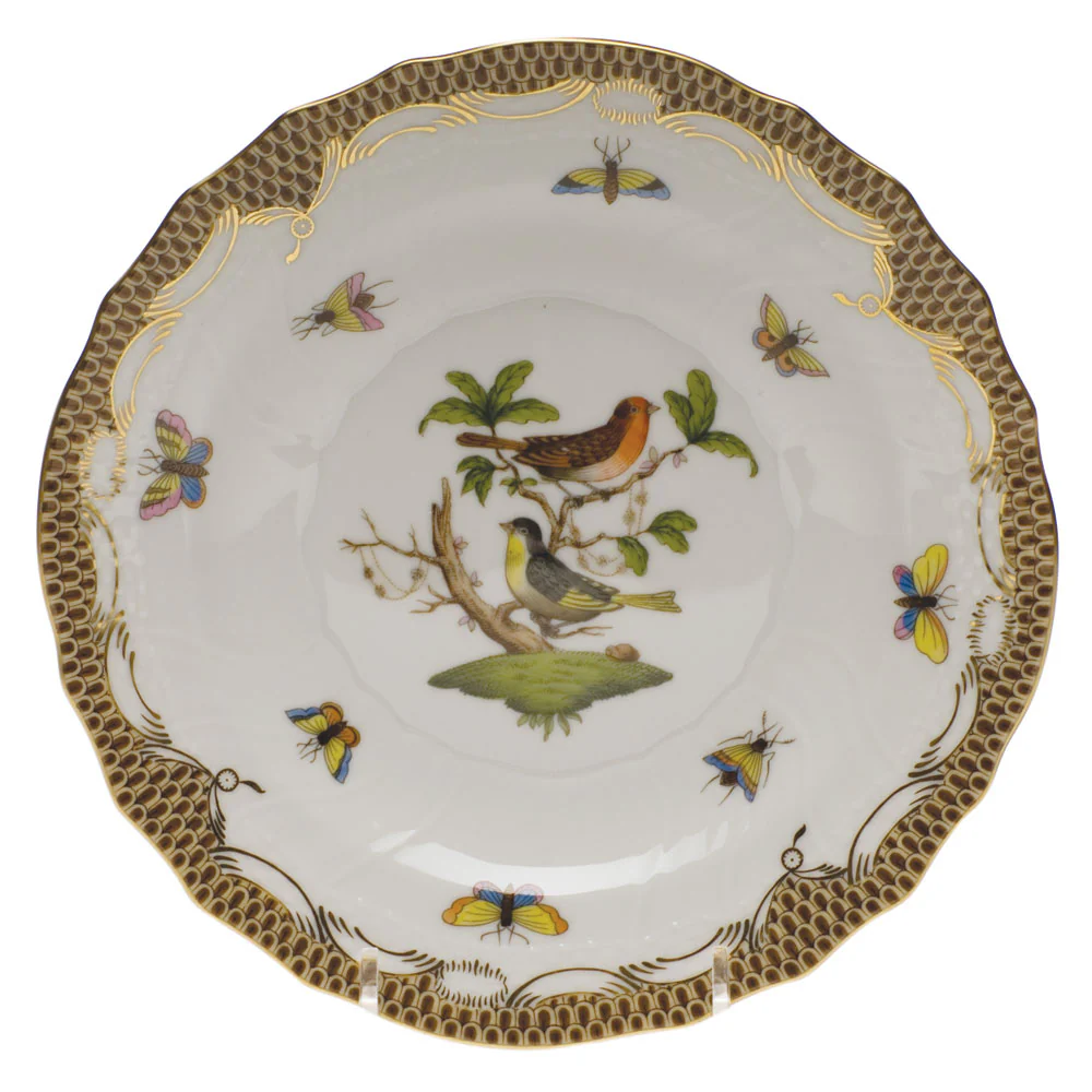 Rothschild Bird Choc Border Salad Plate - Motif 03 7.5"d - Brown Border