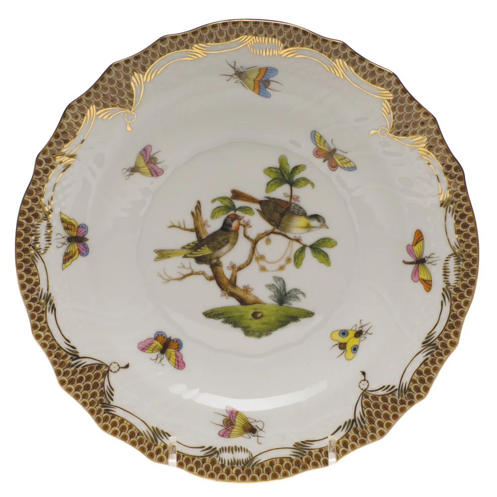 Rothschild Bird Choc Border Salad Plate - Motif 11 7.5"d - Brown Border