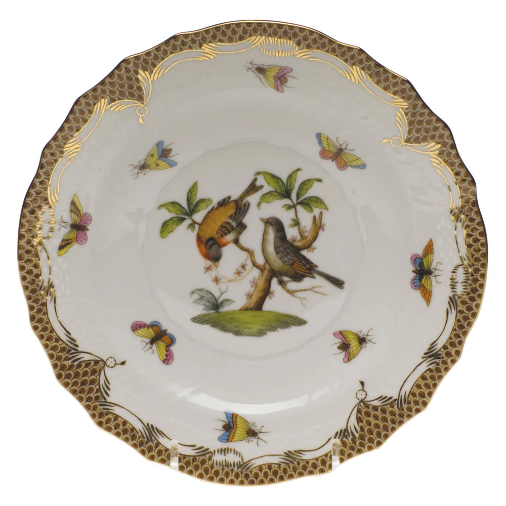 Rothschild Bird Choc Border Salad Plate - Motif 12 7.5"d - Brown Border