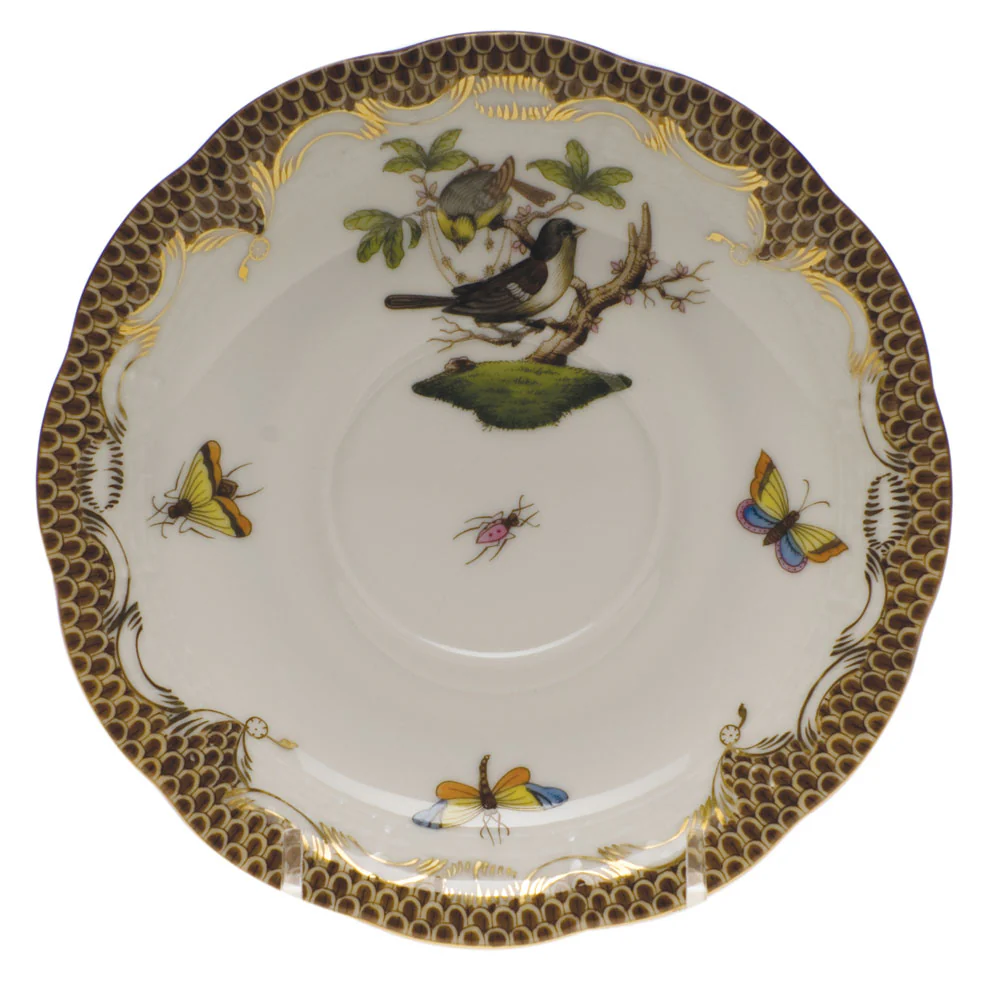 Rothschild Bird Choc Border Tea Saucer - Motif 01 6"d - Brown Border