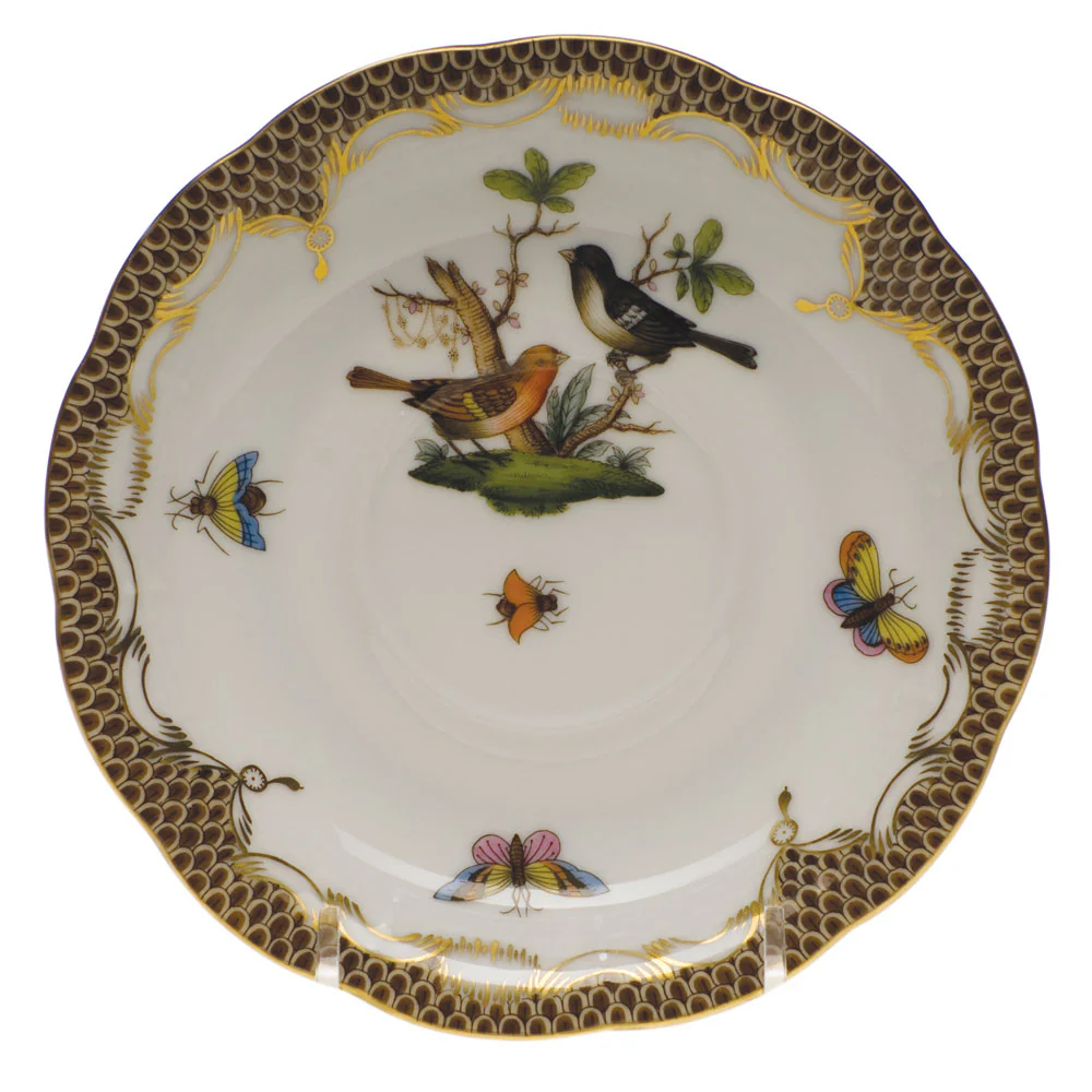 Rothschild Bird Choc Border Tea Saucer - Motif 05 6"d - Brown Border