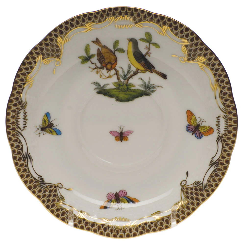 Rothschild Bird Choc Border Tea Saucer - Motif 07 6"d - Brown Border