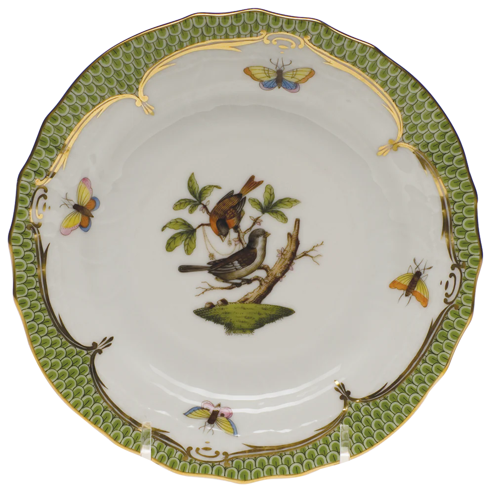 Rothschild Bird Green Bord Bread And Butter Plate - Mo 04 6"d - Green Border