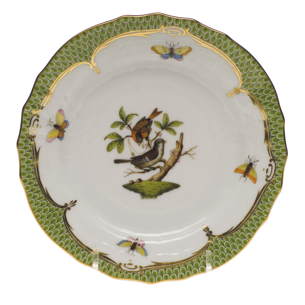 Rothschild Bird Green Bord Bread And Butter Plate - Mo 04 6"d - Green Border - Image 2