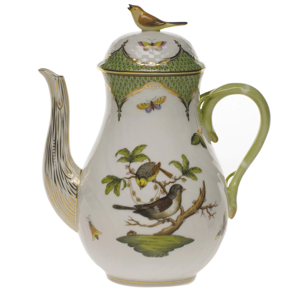 Rothschild Bird Green Bord Coffee Pot W/bird (36 Oz) 8.5"h - Green Border