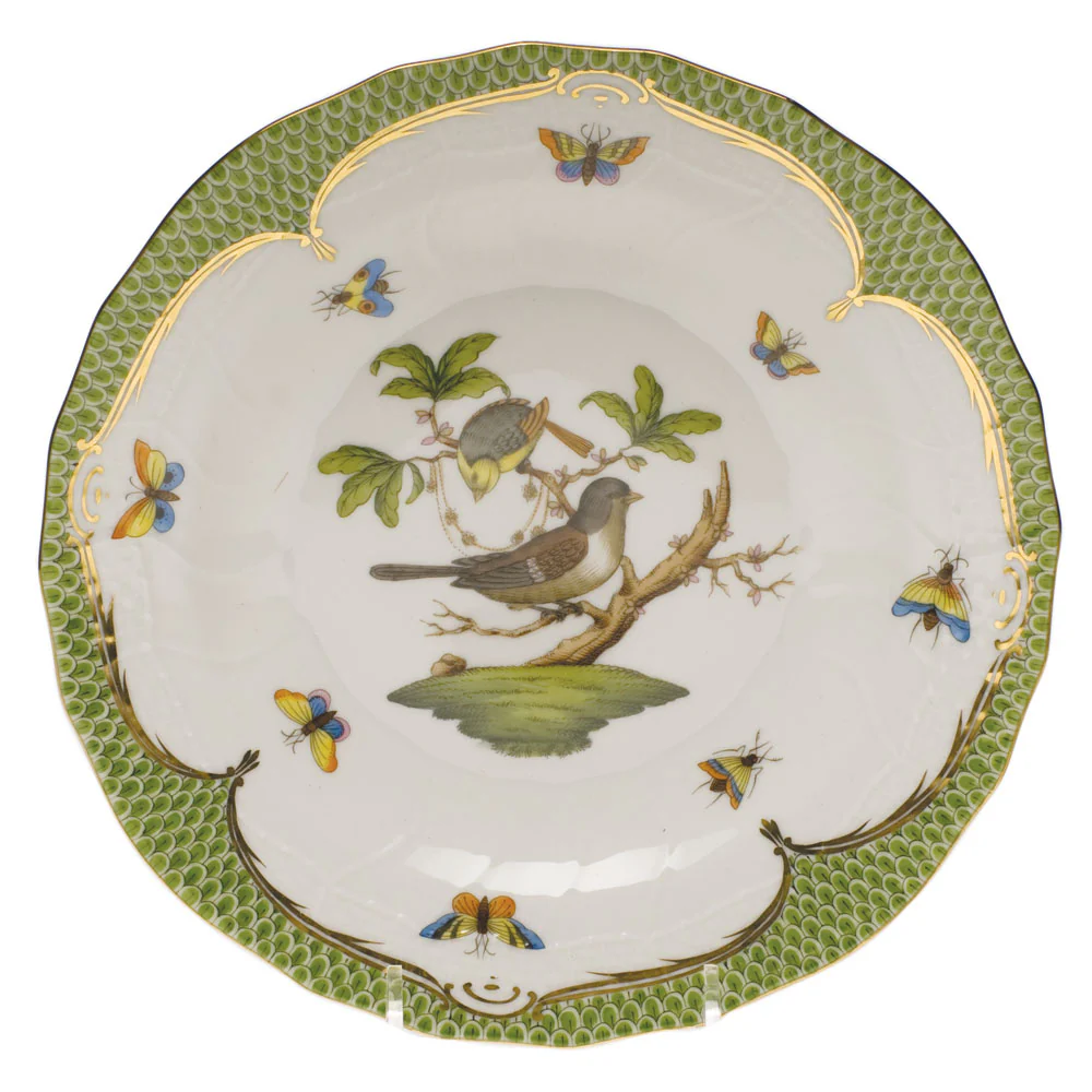 Rothschild Bird Green Bord Dessert Plate - Motif 01 8.25"d - Green Border - Image 2