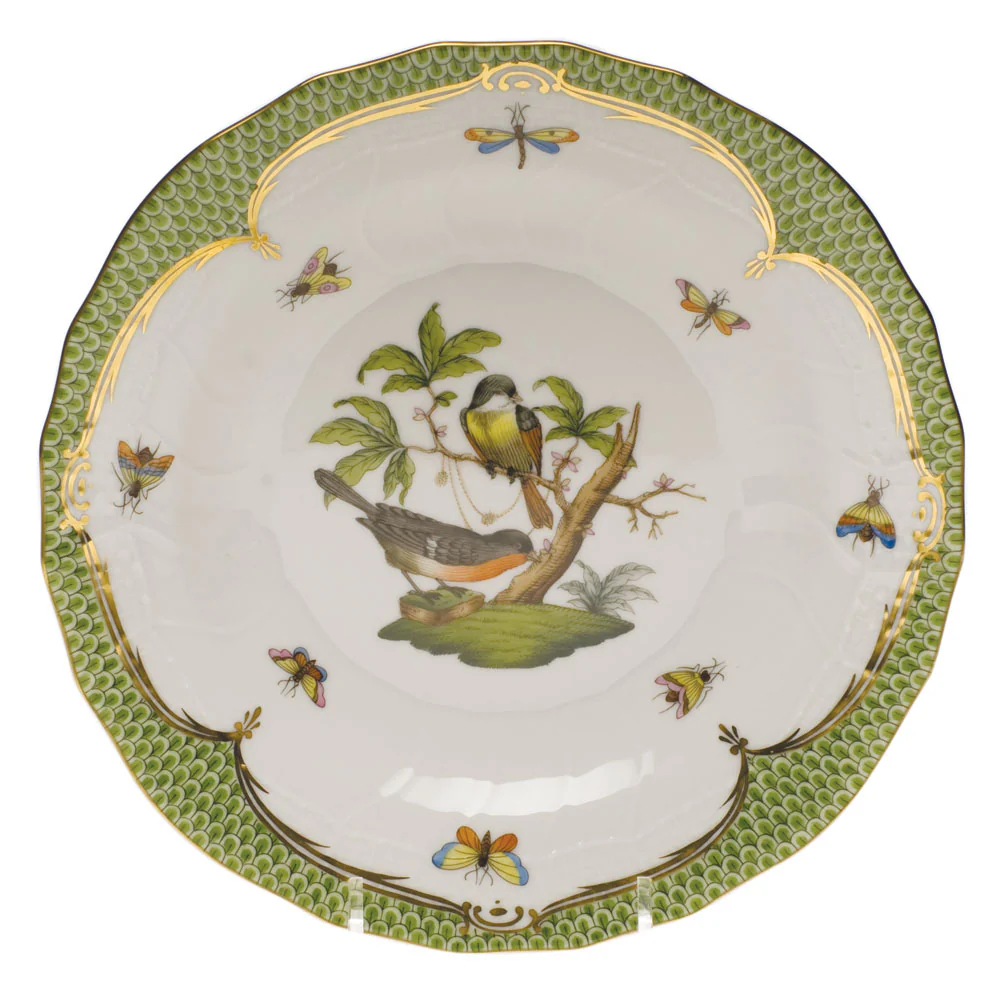 Rothschild Bird Green Bord Dessert Plate - Motif 02 8.25"d - Green Border - Image 2