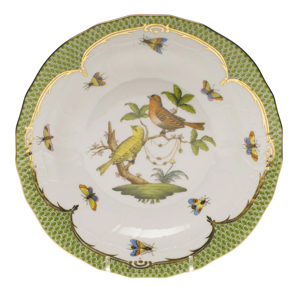 Rothschild Bird Green Bord Dessert Plate - Motif 06 8.25"d - Green Border - Image 2
