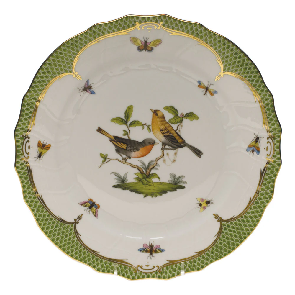 Rothschild Bird Green Bord Dinner Plate - Motif 09 10.5"d - Green Border - Image 2