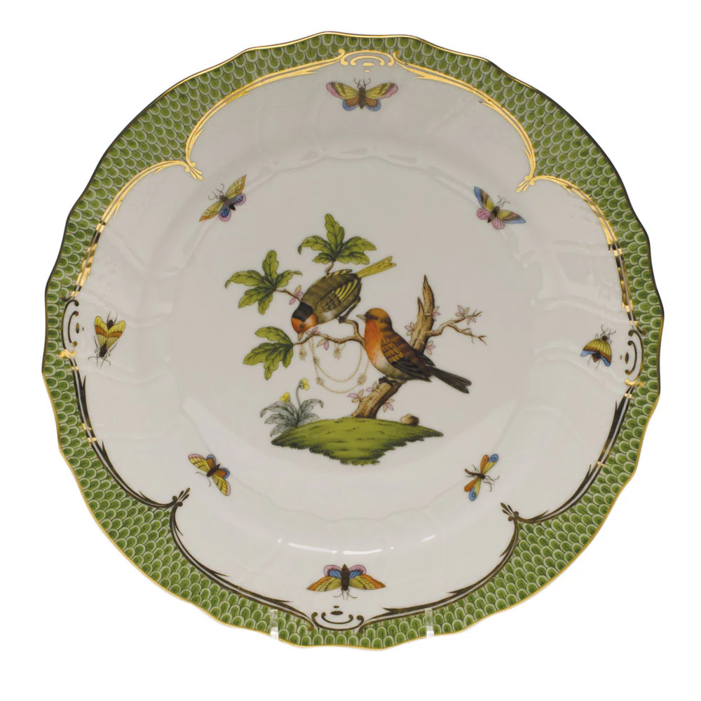Rothschild Bird Green Bord Dinner Plate - Motif 10 10.5"d - Green Border - Image 2