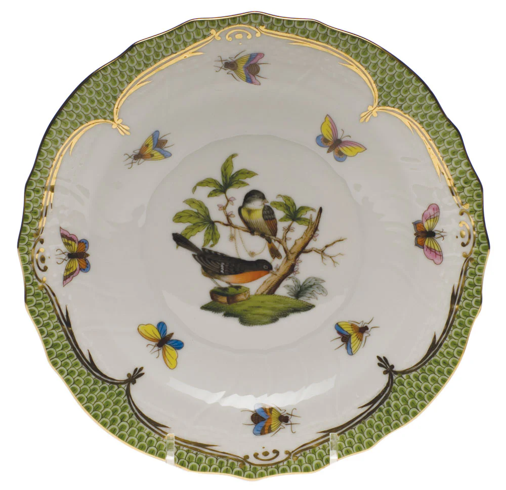 Rothschild Bird Green Bord Salad Plate - Motif 02 7.5"d - Green Border - Image 2