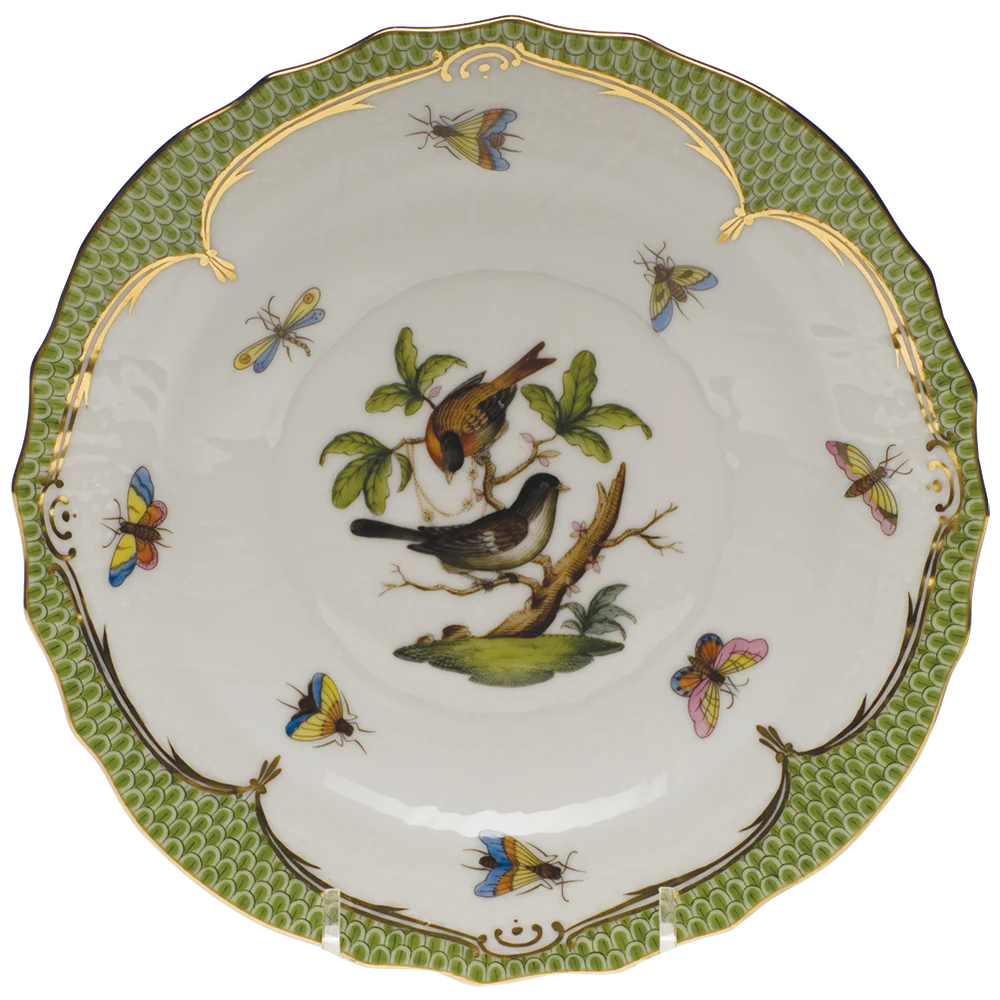 Rothschild Bird Green Bord Salad Plate - Motif 04 7.5"d - Green Border