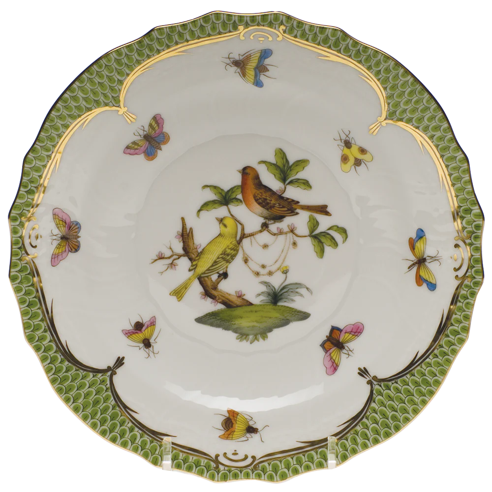 Rothschild Bird Green Bord Salad Plate - Motif 06 7.5"d - Green Border
