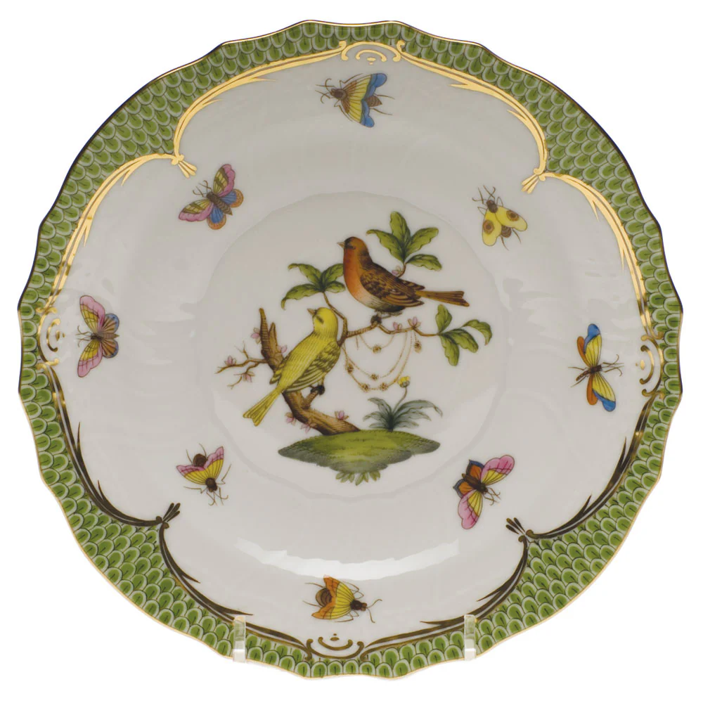 Rothschild Bird Green Bord Salad Plate - Motif 06 7.5"d - Green Border - Image 2
