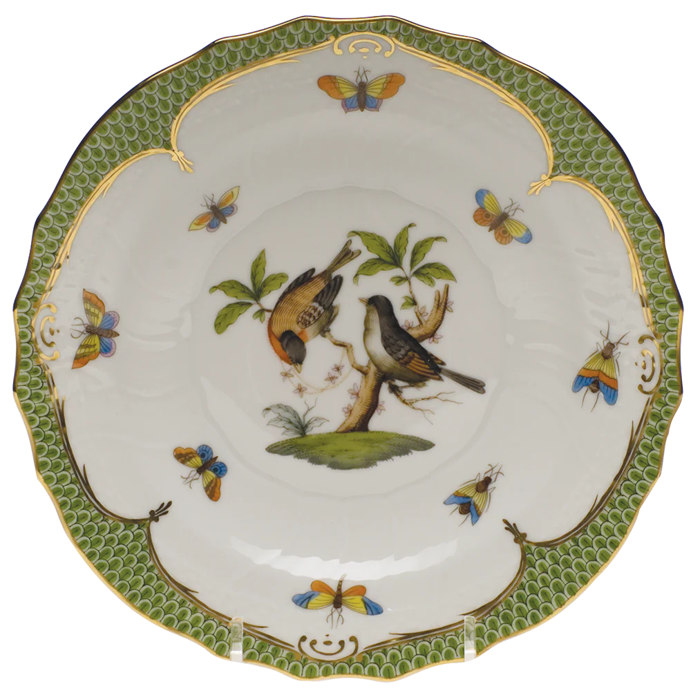 Rothschild Bird Green Bord Salad Plate - Motif 12 7.5"d - Green Border