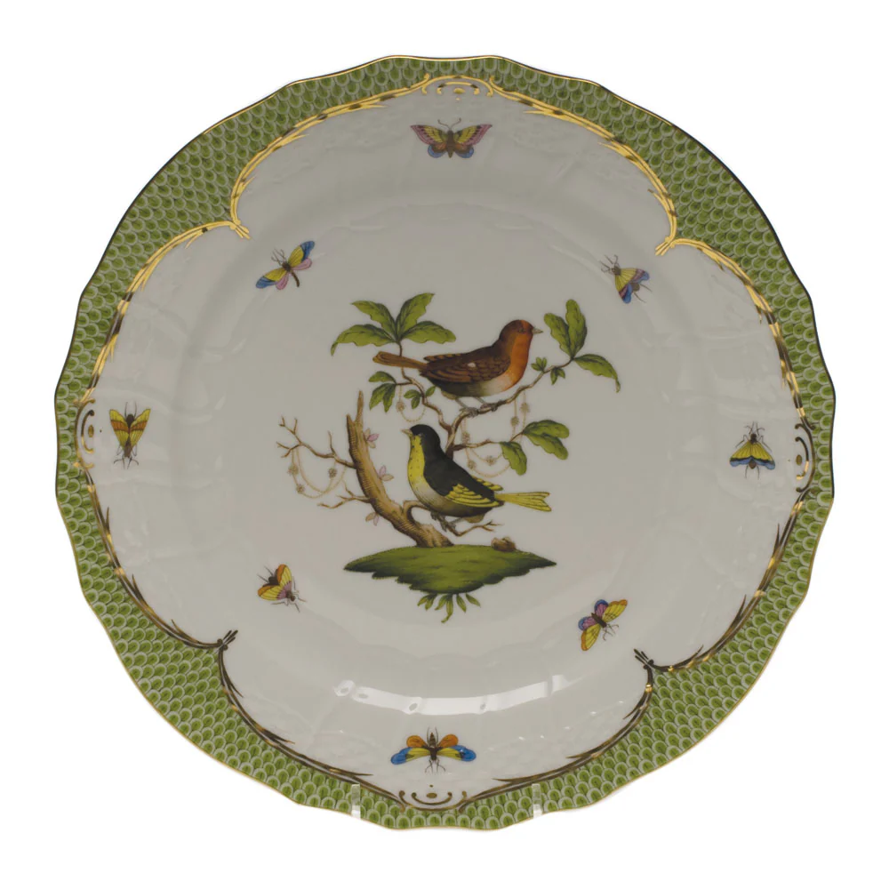 Rothschild Bird Green Bord Service Plate - Motif 03 11"d - Green Border - Image 2