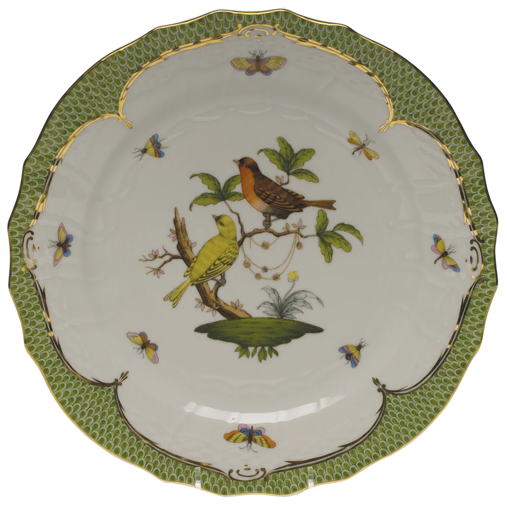 Rothschild Bird Green Bord Service Plate - Motif 06 11"d - Green Border