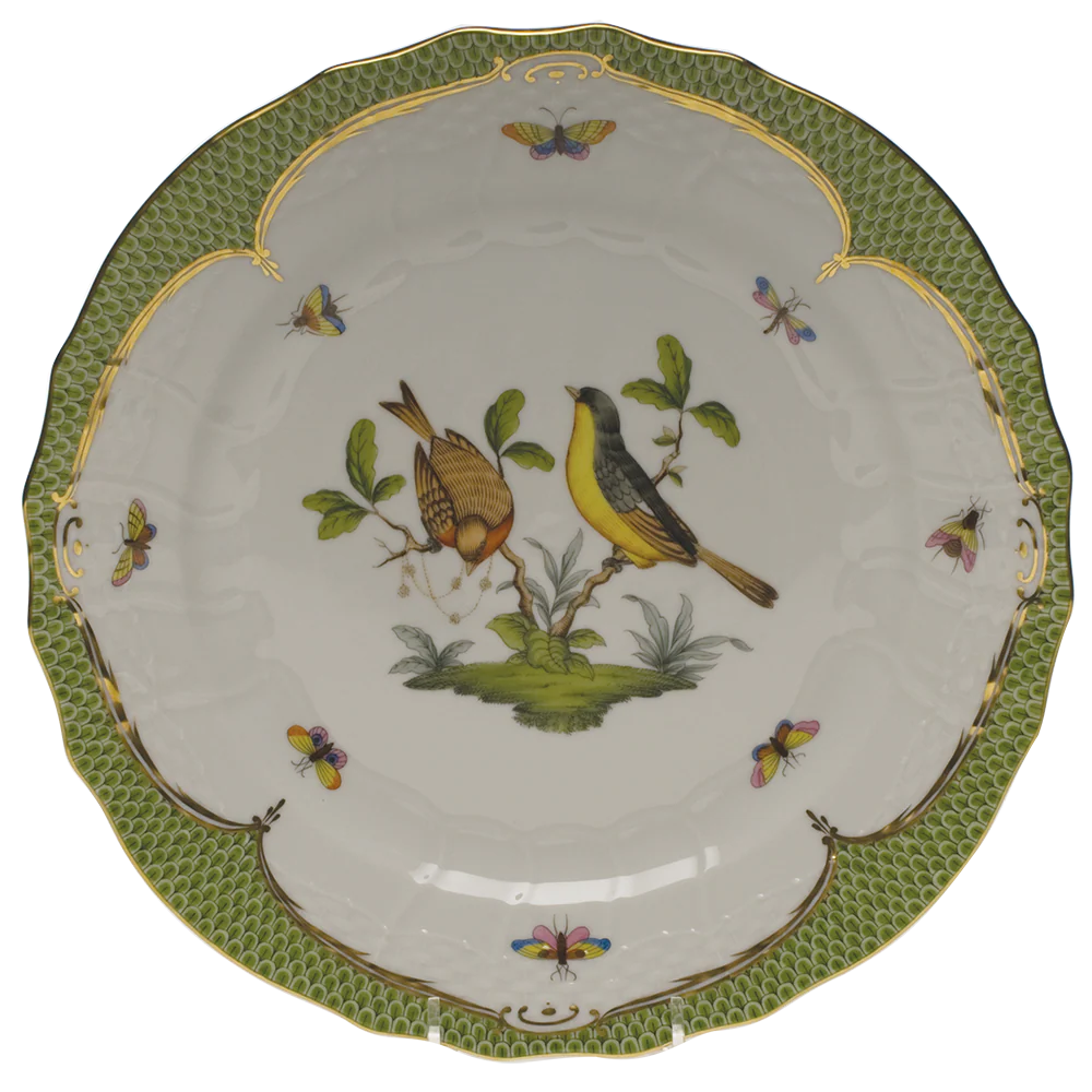 Rothschild Bird Green Bord Service Plate - Motif 07 11"d - Green Border