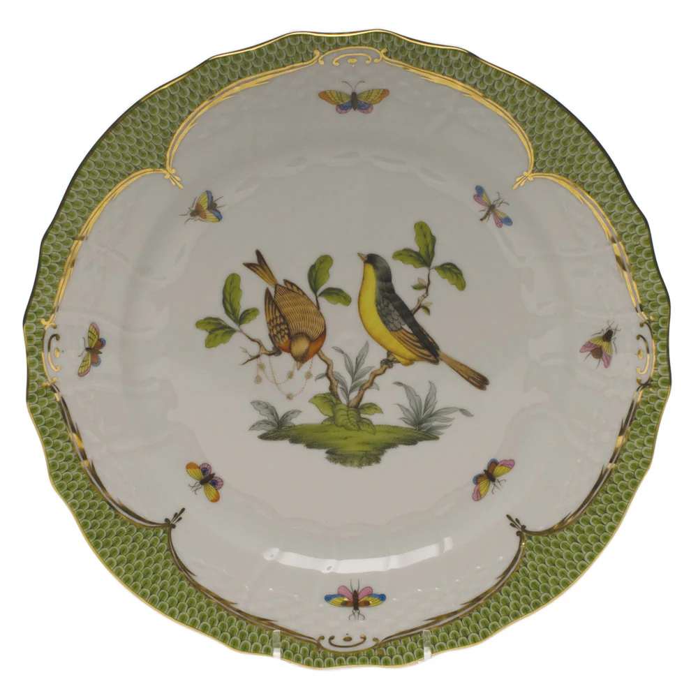 Rothschild Bird Green Bord Service Plate - Motif 07 11"d - Green Border - Image 2