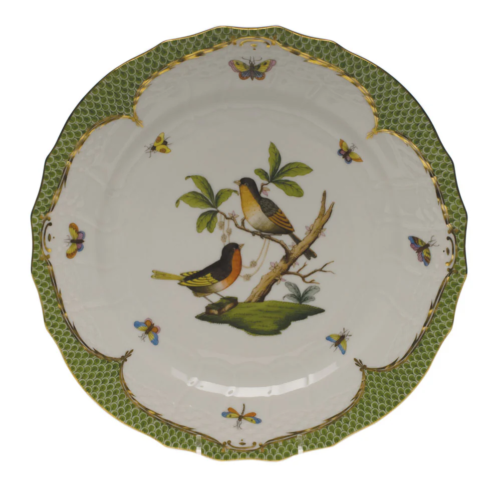 Rothschild Bird Green Bord Service Plate - Motif 08 11"d - Green Border - Image 2