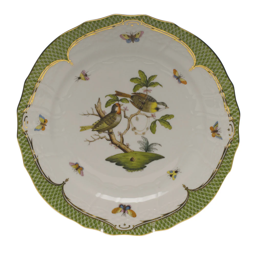 Rothschild Bird Green Bord Service Plate - Motif 11 11"d - Green Border - Image 2