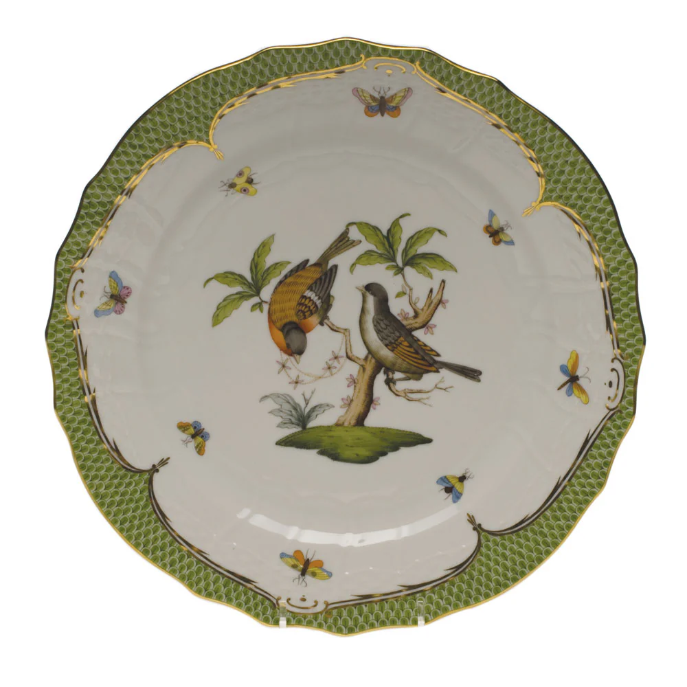 Rothschild Bird Green Bord Service Plate - Motif 12 11"d - Green Border - Image 2