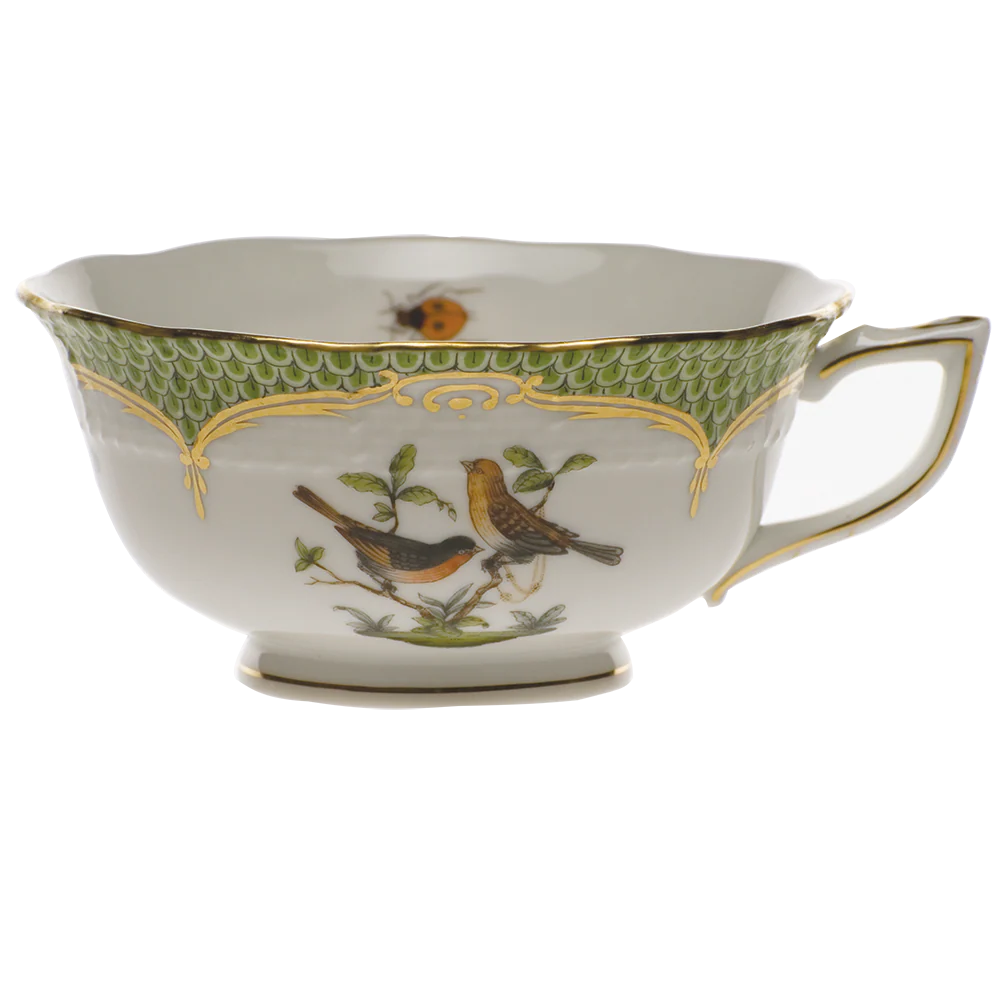 Rothschild Bird Green Bord Tea Cup - Motif 09 (8 Oz) - Green Border