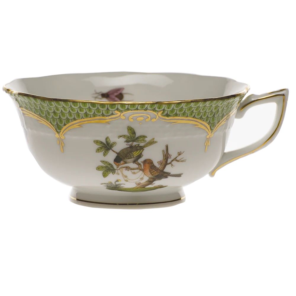 Rothschild Bird Green Bord Tea Cup - Motif 10 (8 Oz) - Green Border
