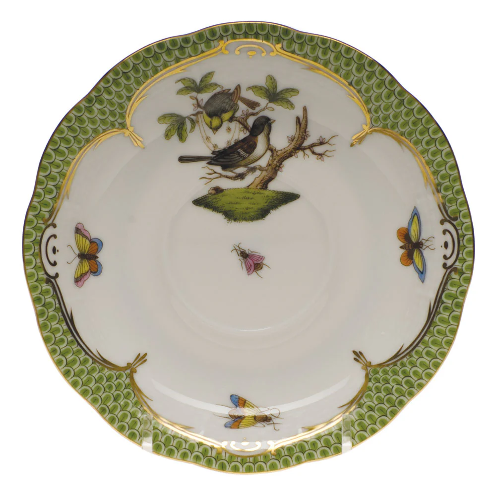 Rothschild Bird Green Bord Tea Saucer - Motif 01 6"d - Green Border - Image 2