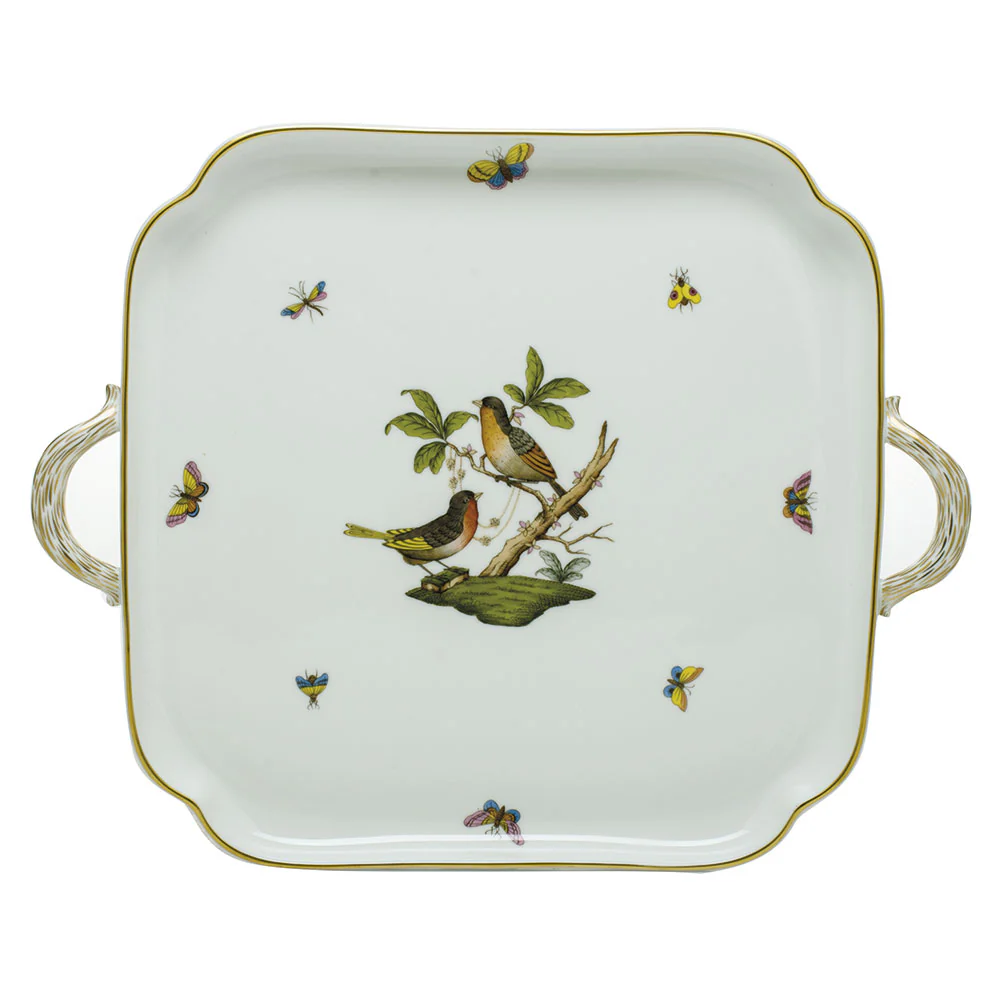 Rothschild Bird Square Tray W/handles 12.75"l X 12.75"w