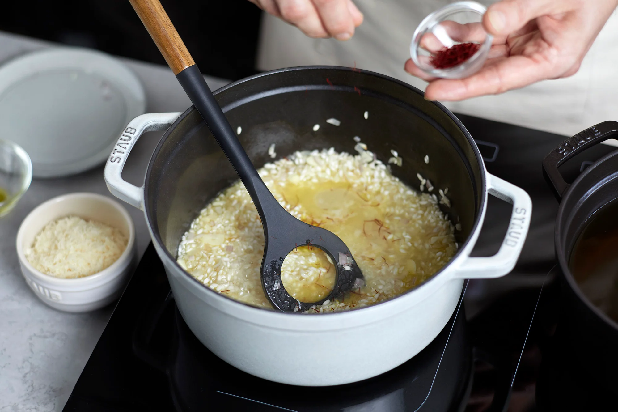 Staub Cast Iron 4-qt Round Cocotte - White Truffle - Image 4
