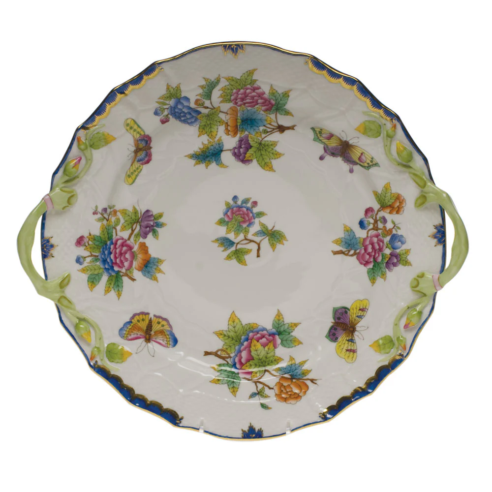 Queen Victoria Blue Border Chop Plate W/handles 12"d - Blue Border