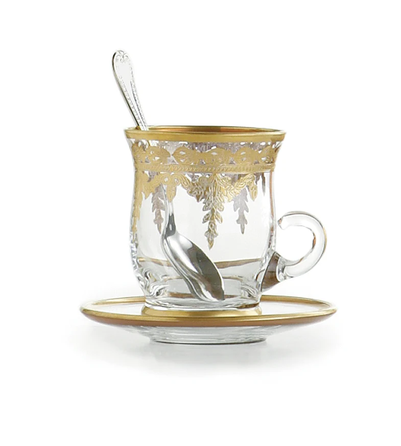 Vetro Gold Cup & Saucer, with Spoon