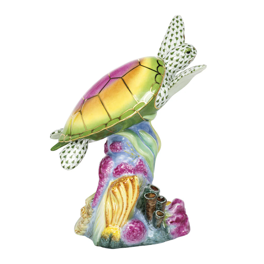 Sea Turtle W/coral 6"l X 6.5"h