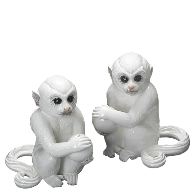 White Monkey Bookends Pair