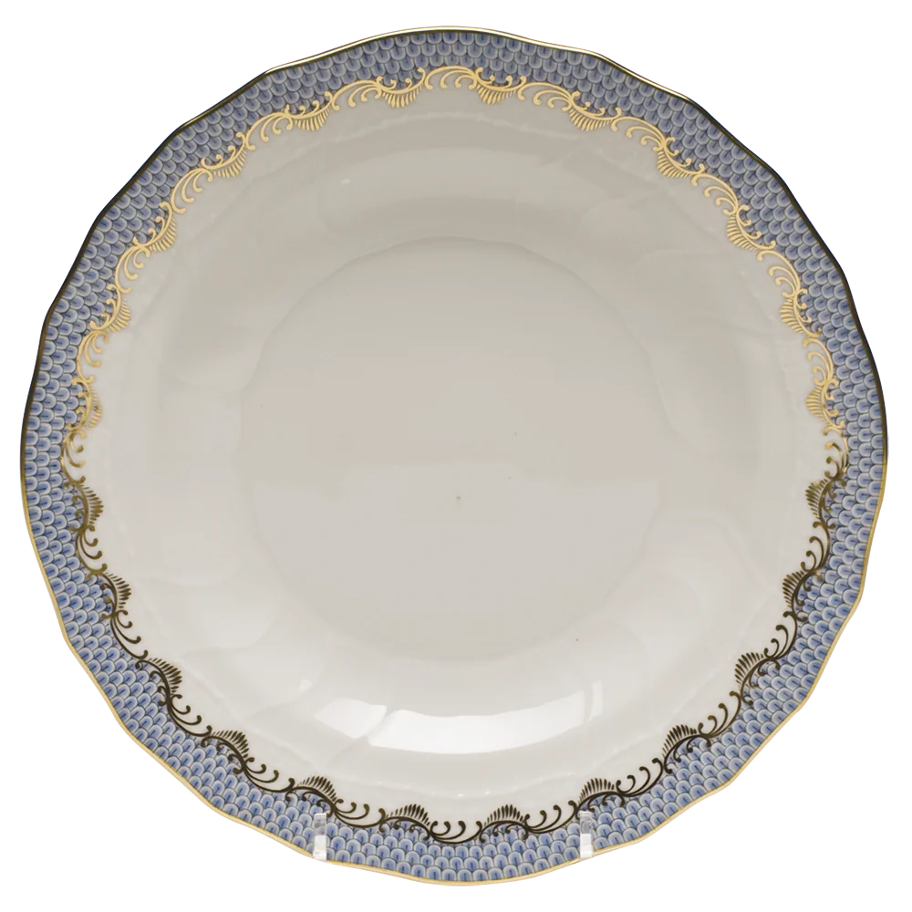 Fish Scale Light Blue Border Dessert Plate 8.25"d