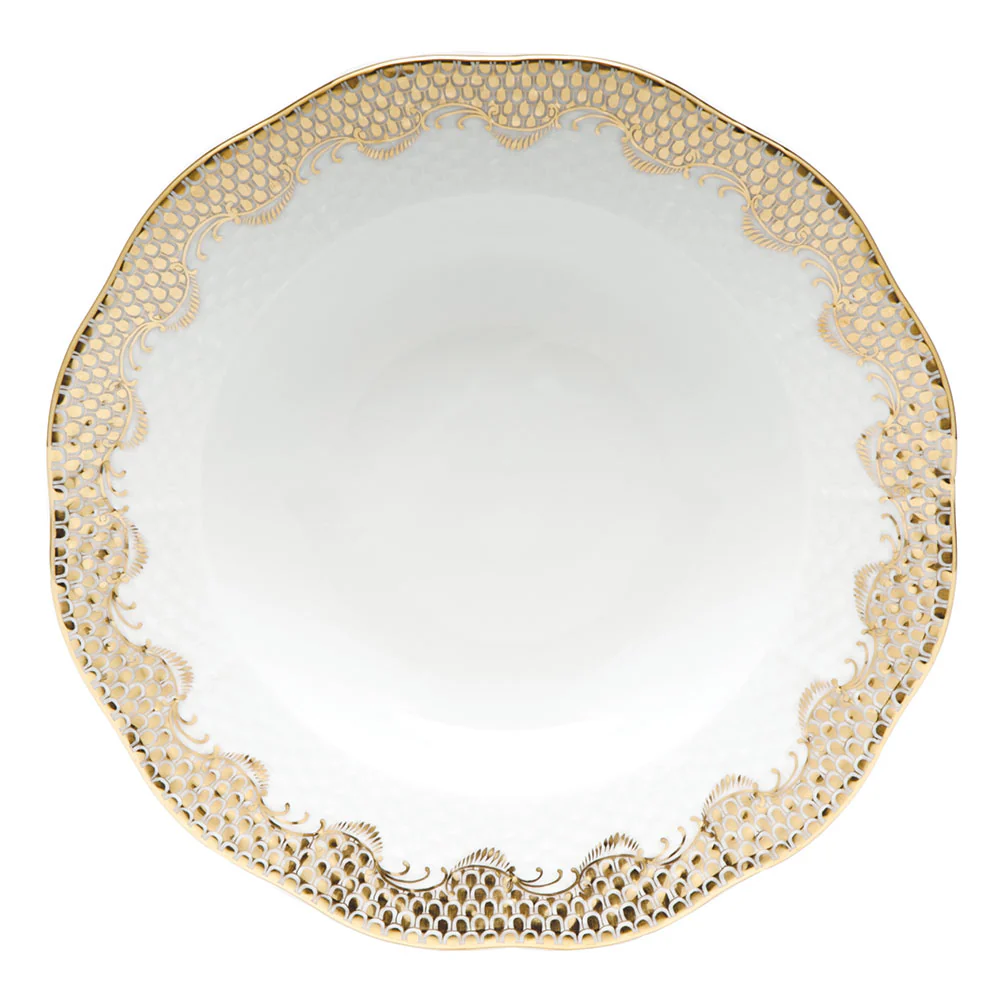 Fish Scale Gold Rim Soup Plate 8"d - Gold