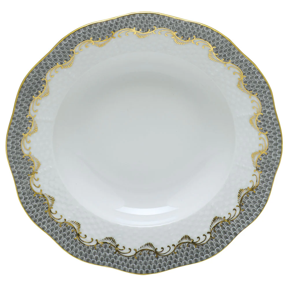 Fish Scale Gray Border Dessert Plate 8.25"d