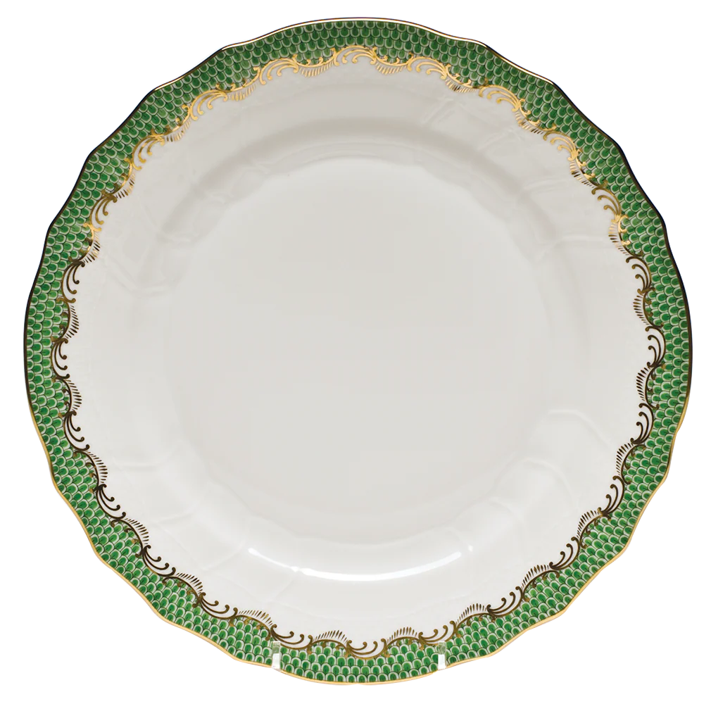 Fish Scale Jade Border Dinner Plate 10.5"d Jade