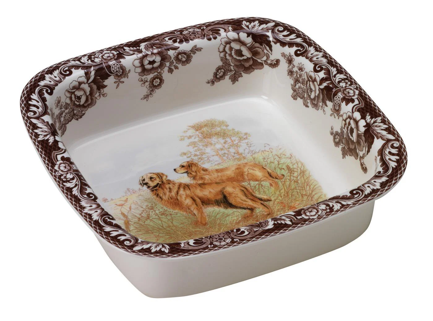 Woodland Hunting Dogs -  Square  Rim Dish (Golden Retriever)